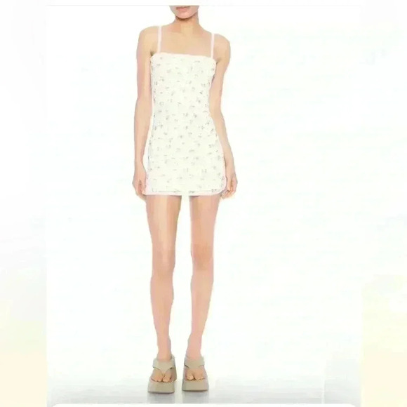 Lace-Trim Floral Print Mini Dress - Picture 1 of 6